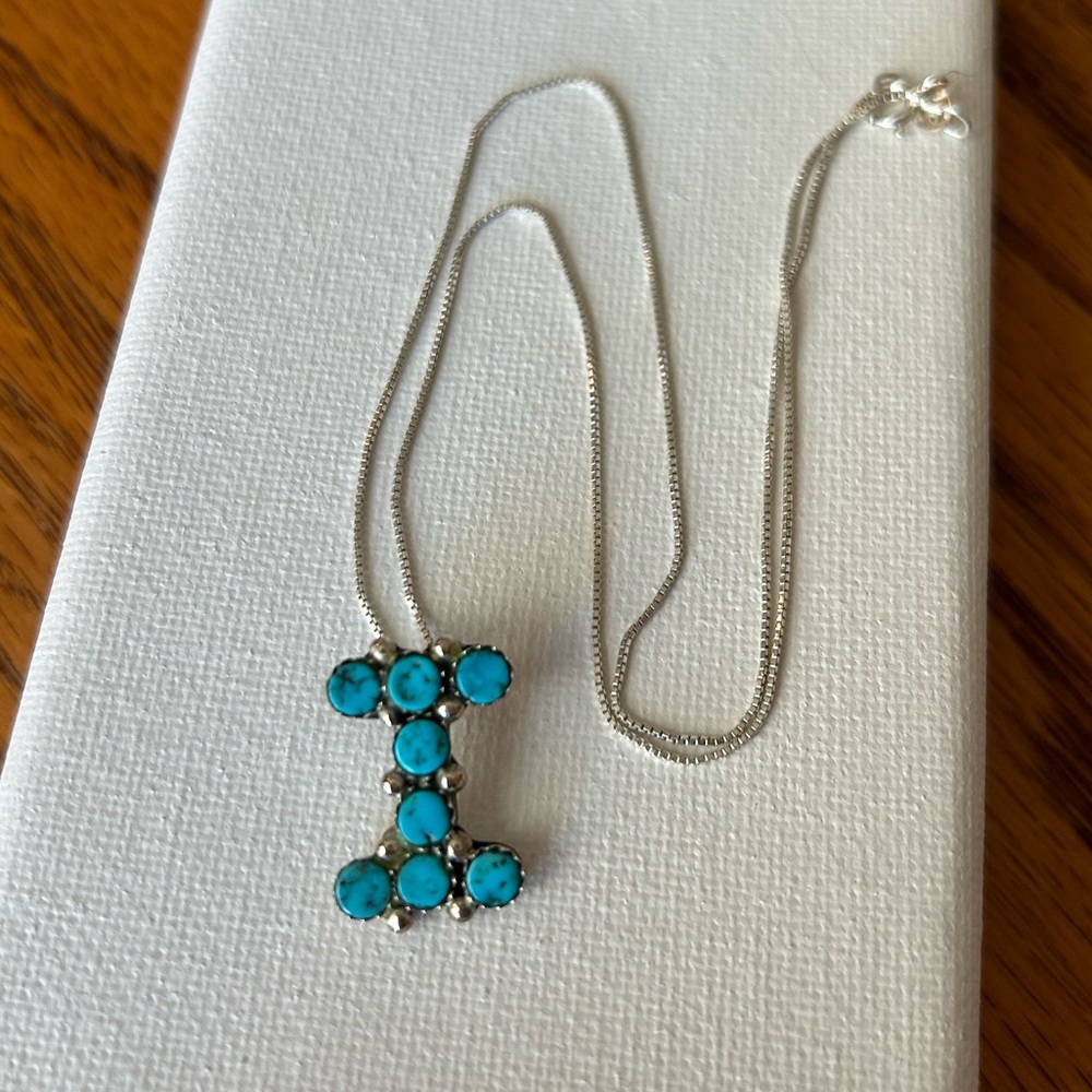 Genuine Turquoise “I” stone Porter necklace
